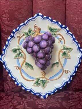 Bella Casa GANZ Ceramic Grape Wall Plate - Purple Cluster Accent